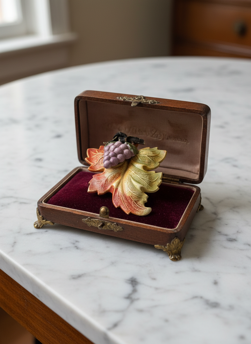 Vintage 1940s Celluloid Grape & Wine Leaf Brooch