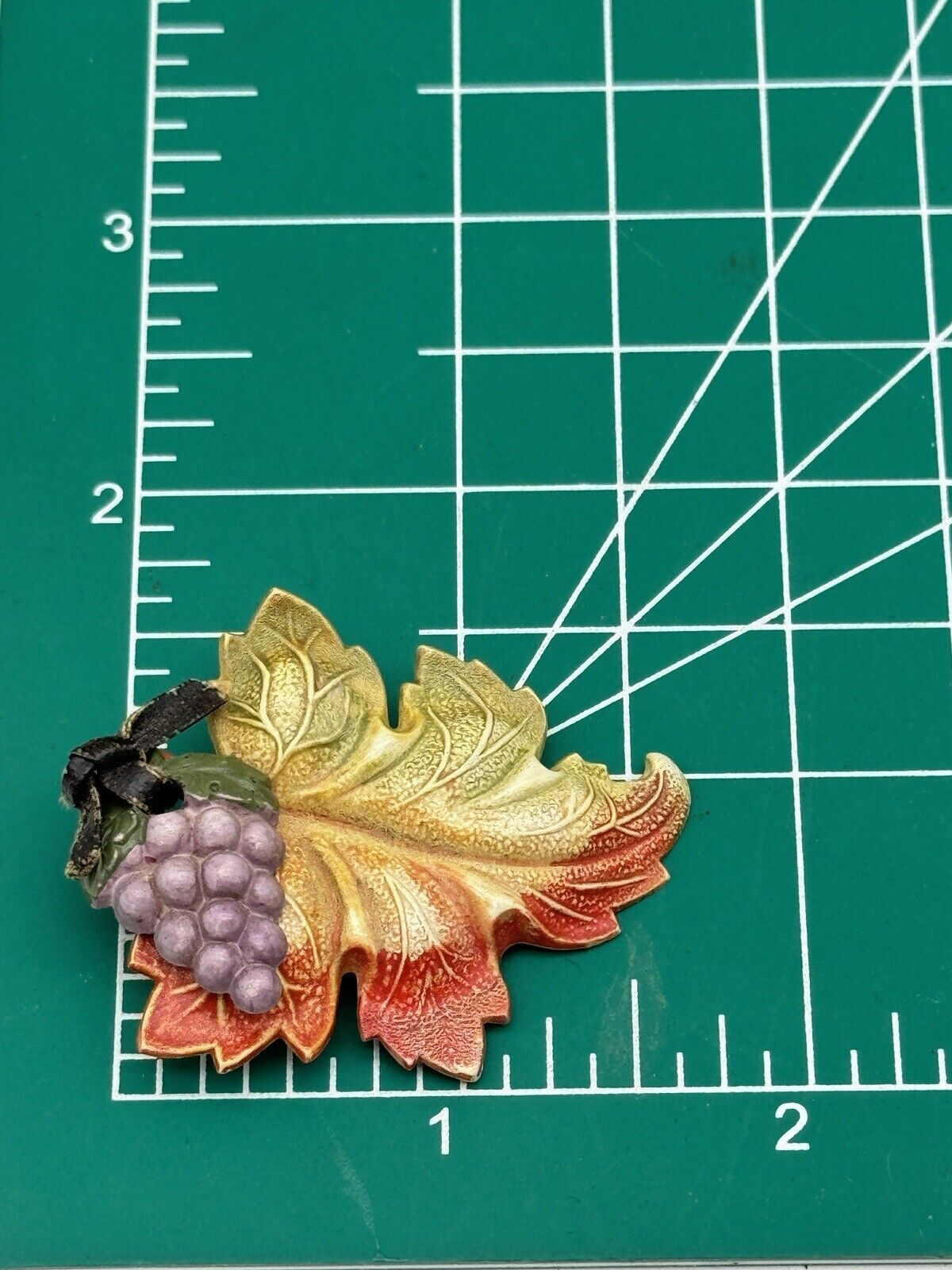 Vintage 1940s Celluloid Grape & Wine Leaf Brooch