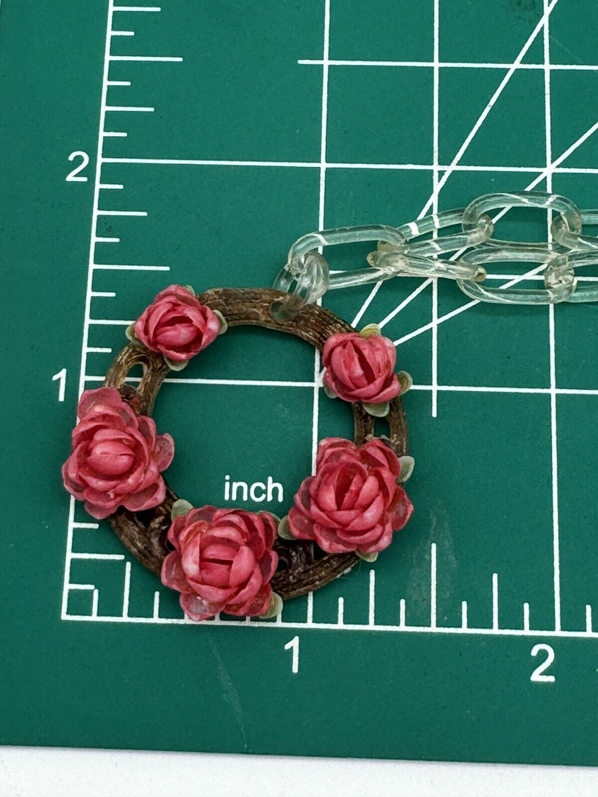 Vintage Rose Celluloid Pendant Necklace With Matching Chain 18” RARE