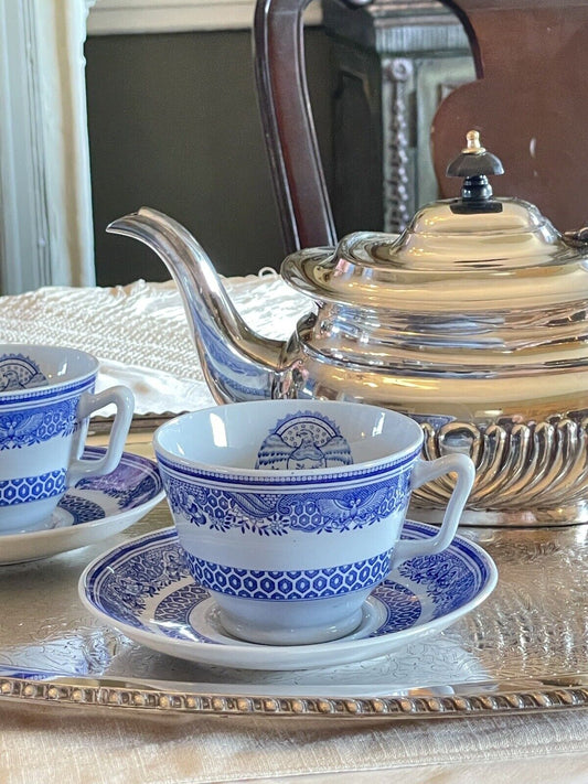 Blue & White Transferware 2 Cups & Saucers VINTAGE Copeland Spode HERITAGE