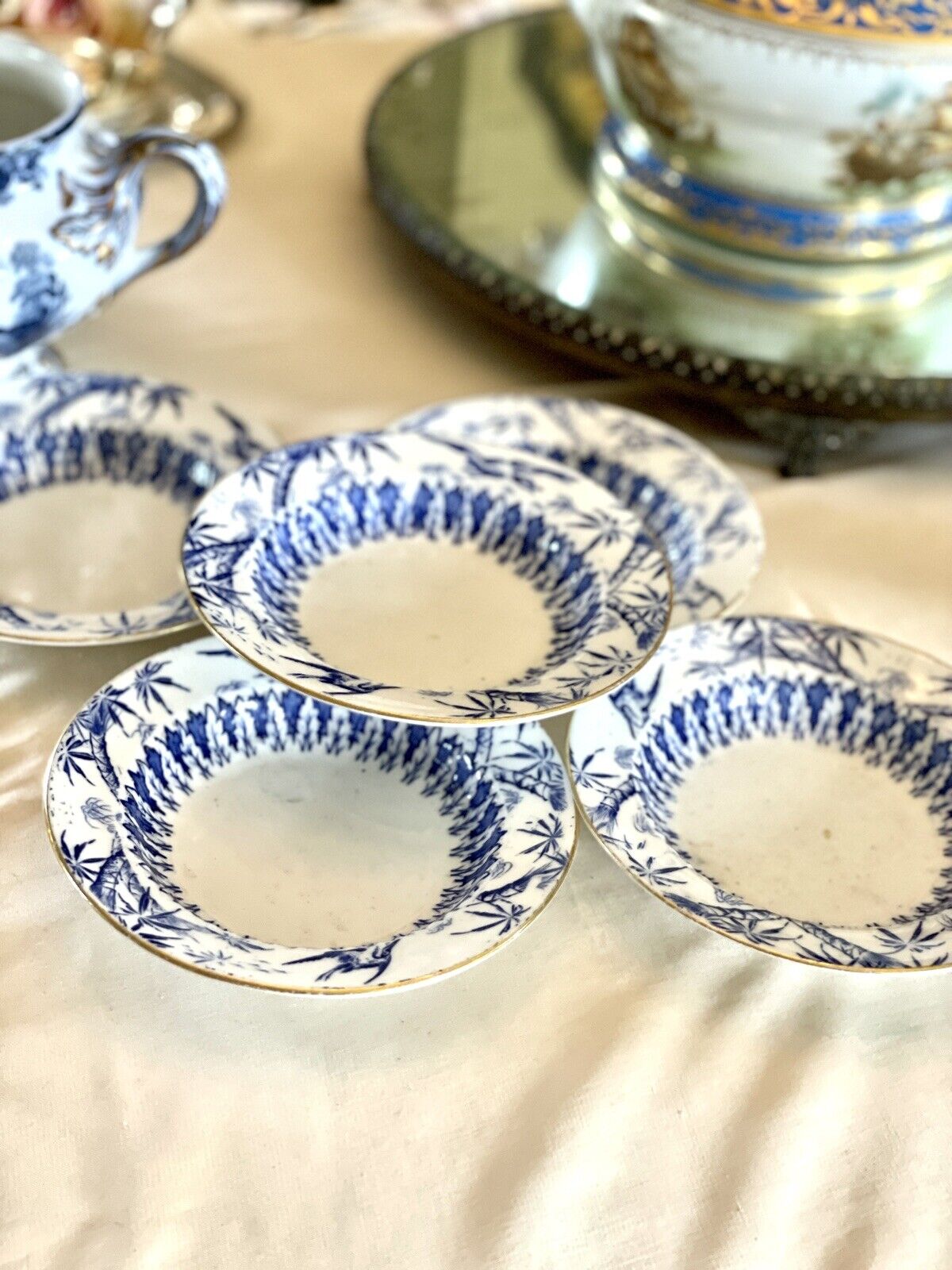 5  BERRY BOWLS Rare Antique EJD BODLEY Oriental Pattern Aesthetic Movement 1879