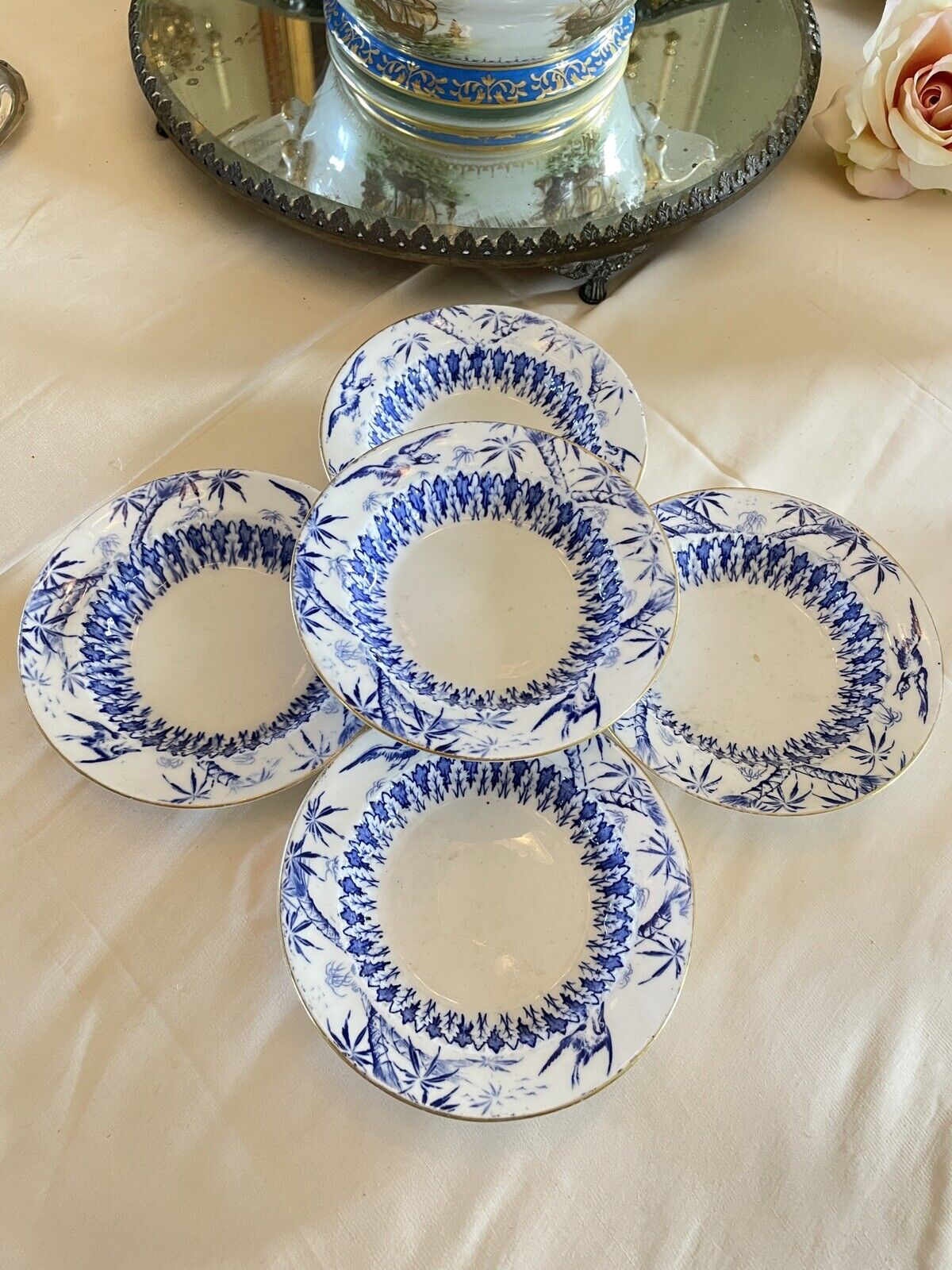 5  BERRY BOWLS Rare Antique EJD BODLEY Oriental Pattern Aesthetic Movement 1879