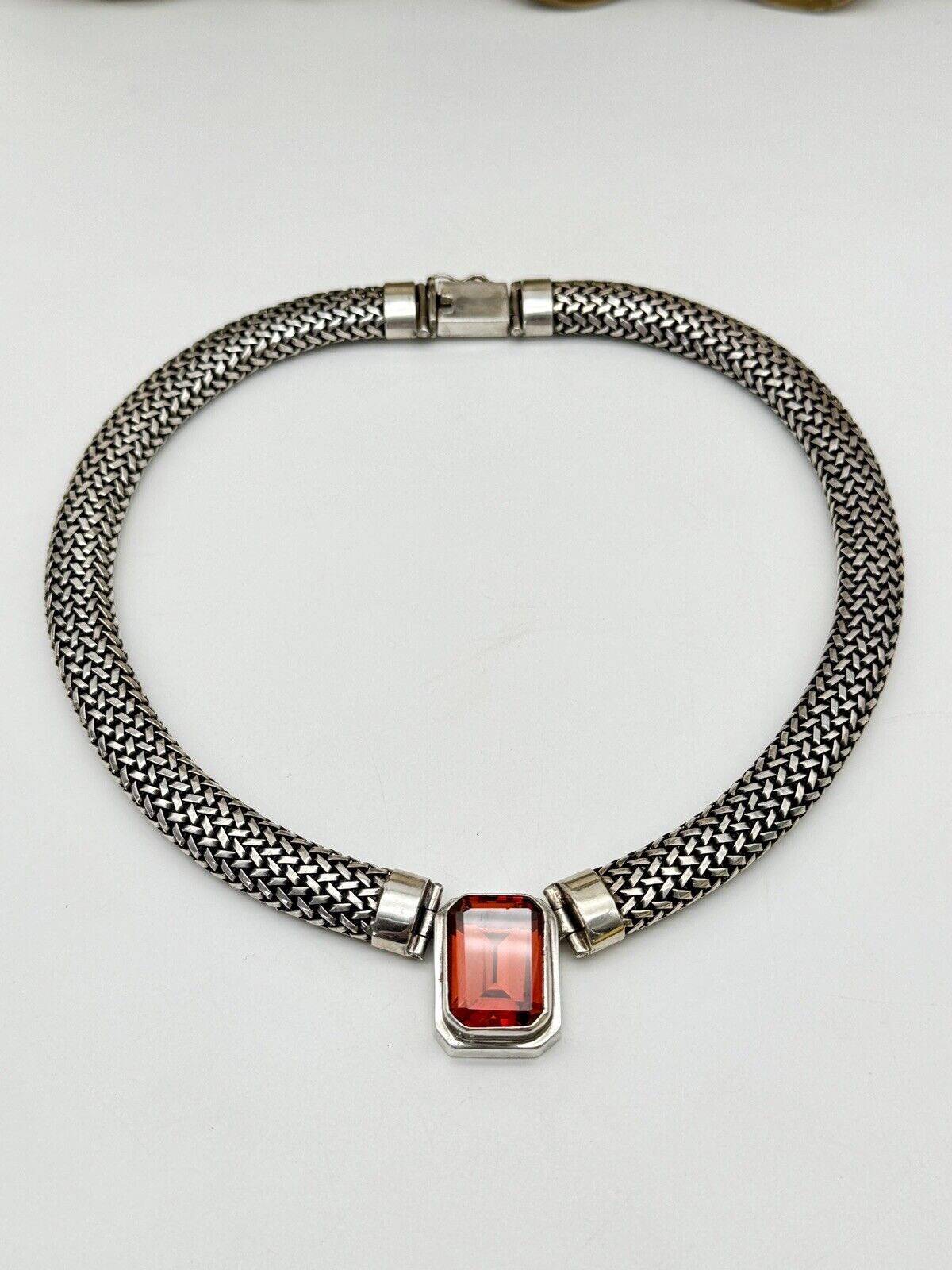 VINTAGE 925 Sterling Sliver Mesh Link Necklace Choker SUBSTANTIAL 108g 17”l