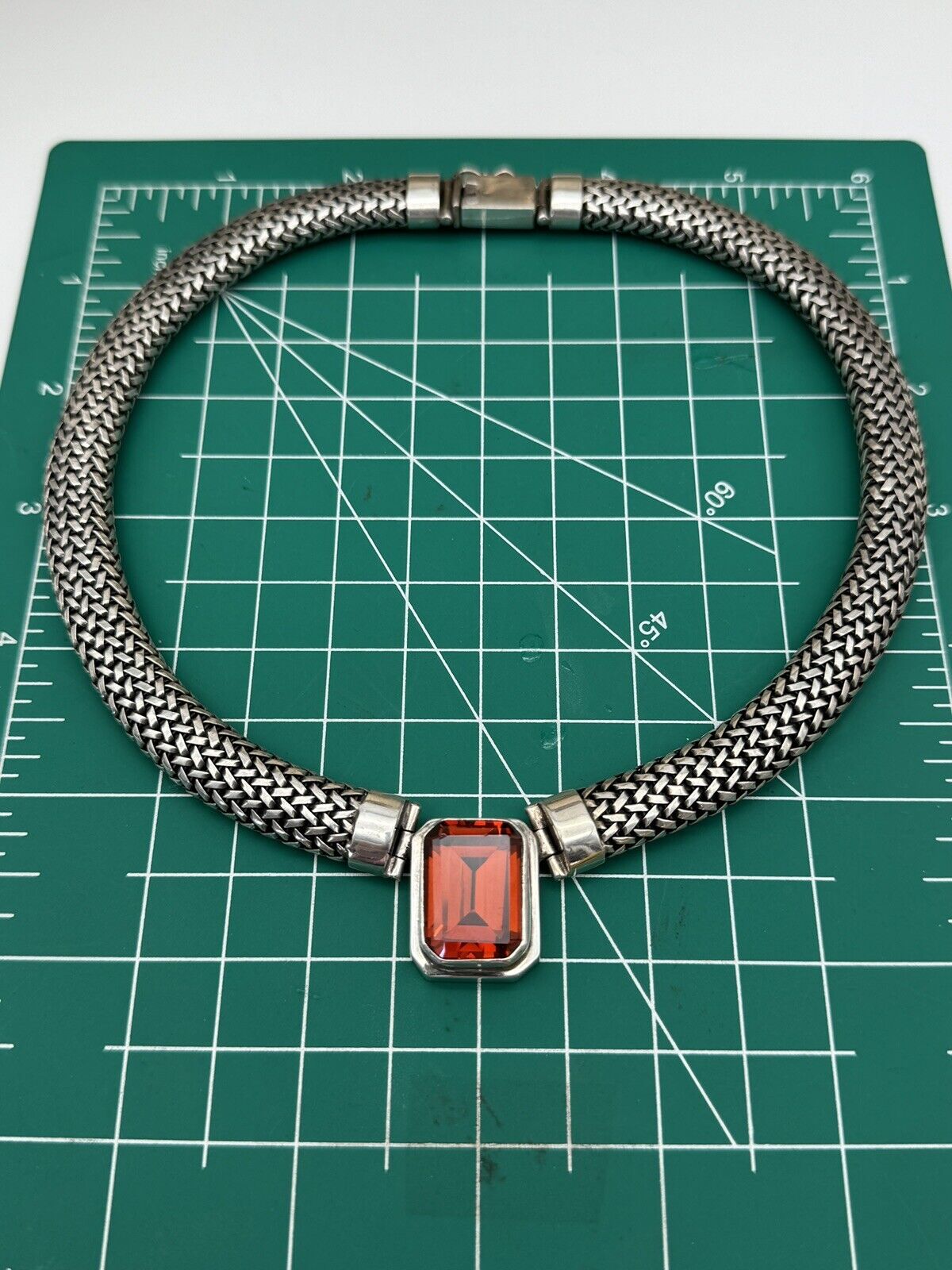 VINTAGE 925 Sterling Sliver Mesh Link Necklace Choker SUBSTANTIAL 108g 17”l