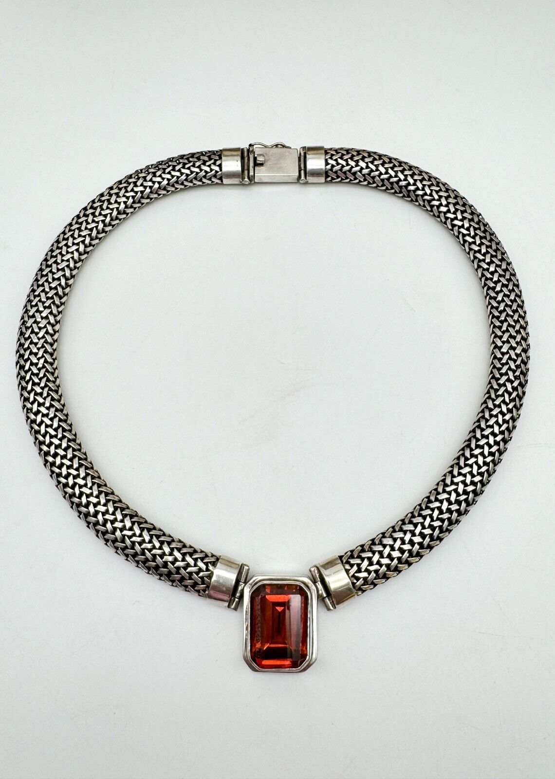 VINTAGE 925 Sterling Sliver Mesh Link Necklace Choker SUBSTANTIAL 108g 17”l