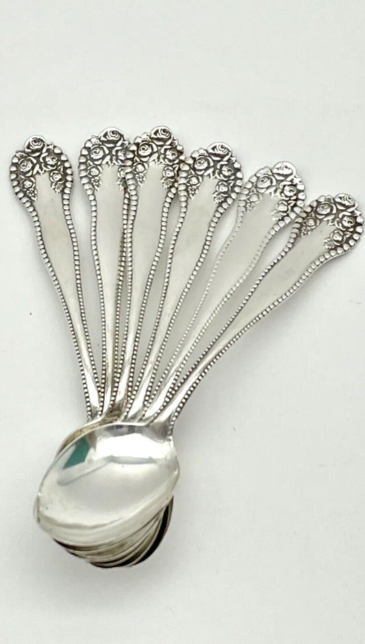 Set Of 6 Lancaster 1897 ROSE Pattern Demitasse Sterling Spoons SIGNED