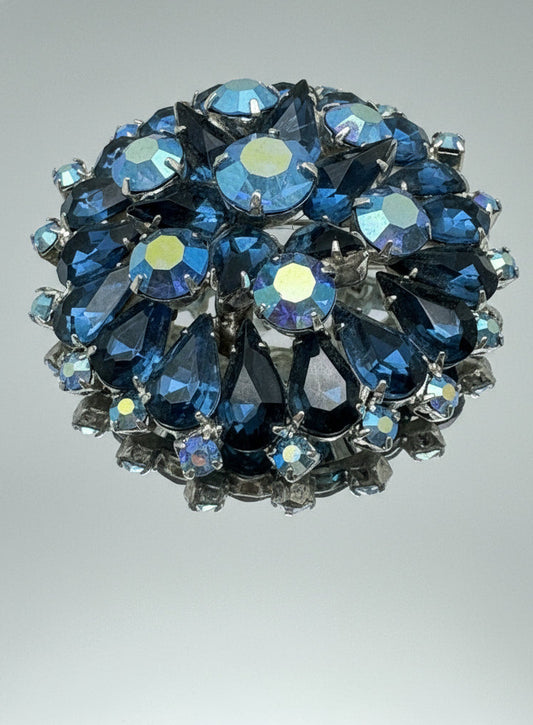 Vintage Royal Blue Rhinestone With AB Accents 2” Unsigned