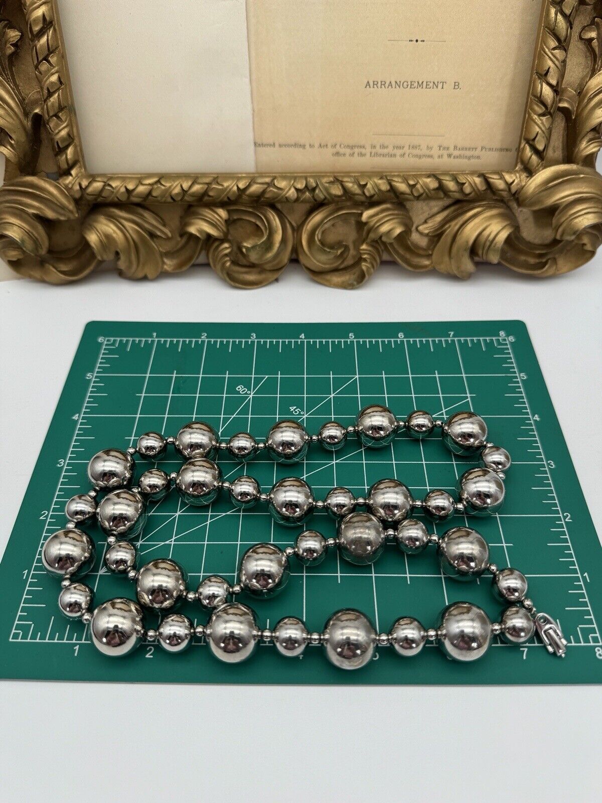 Signed Napier Silver Tone Bead Necklace Ca. 28”l