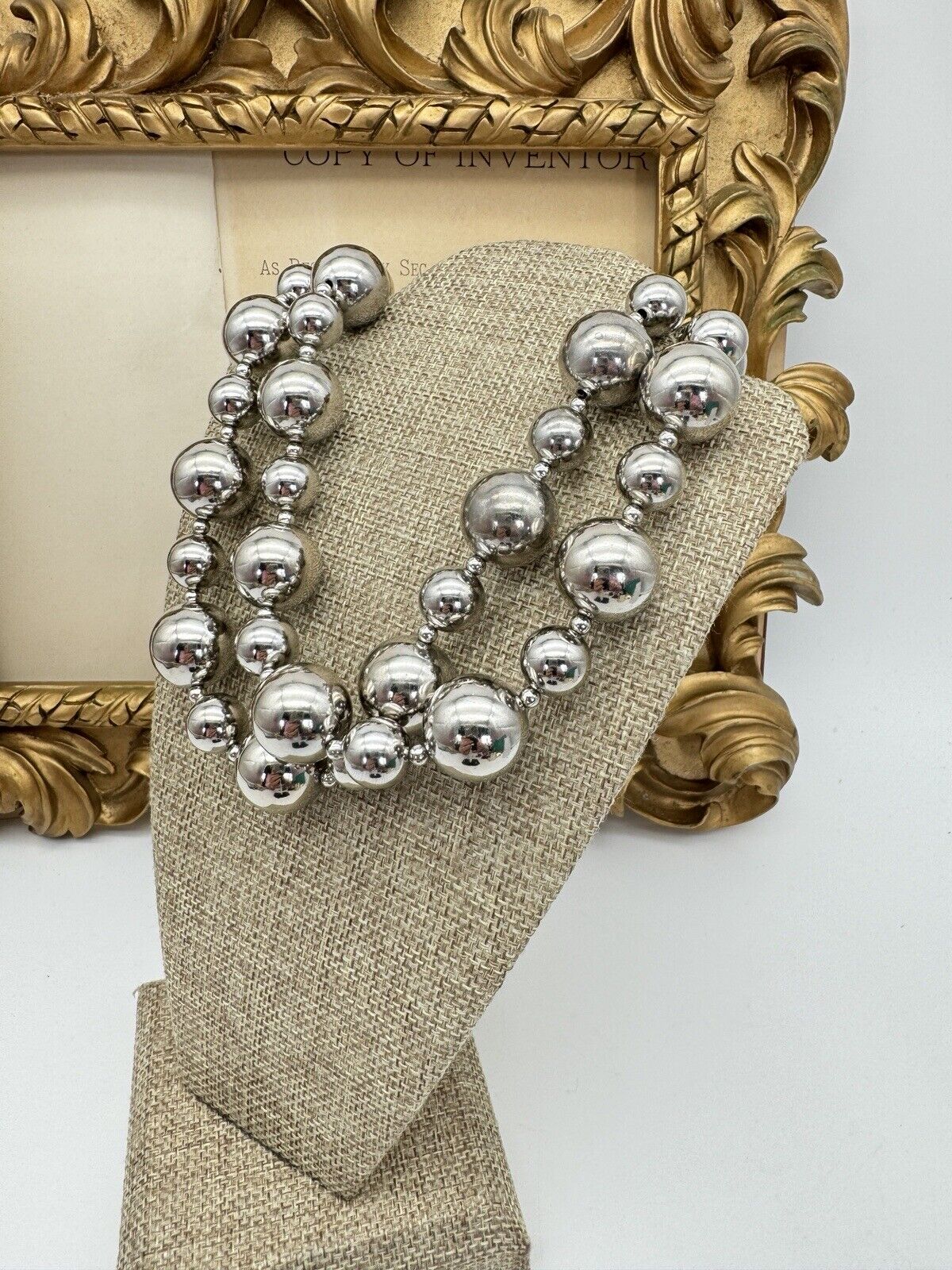 Signed Napier Silver Tone Bead Necklace Ca. 28”l