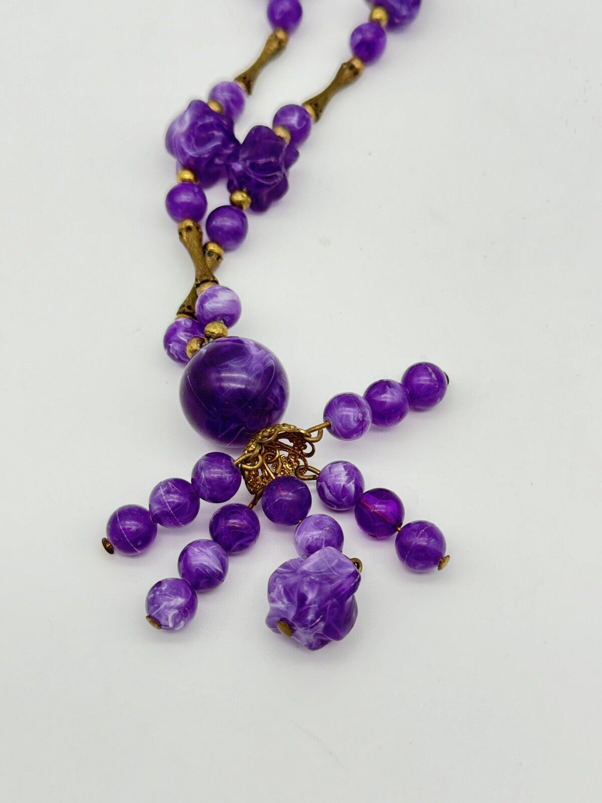 Vintage Faux Amethyst Gold Tone Accents Necklace City Ca 16” Closed