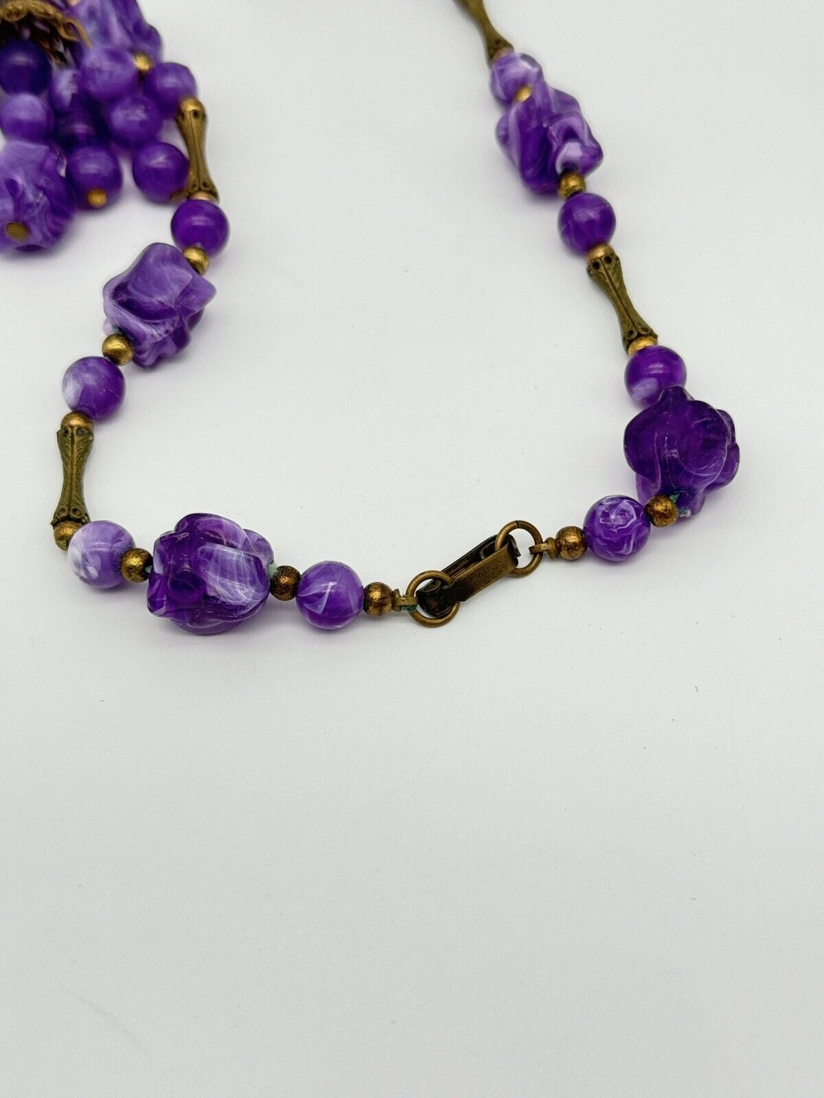 Vintage Faux Amethyst Gold Tone Accents Necklace City Ca 16” Closed