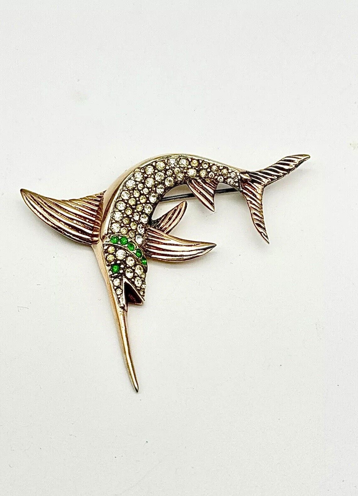 Vintage Sterling Silver Vermeil Swordfish Rhinestone Brooch 1940s ICONIC Style