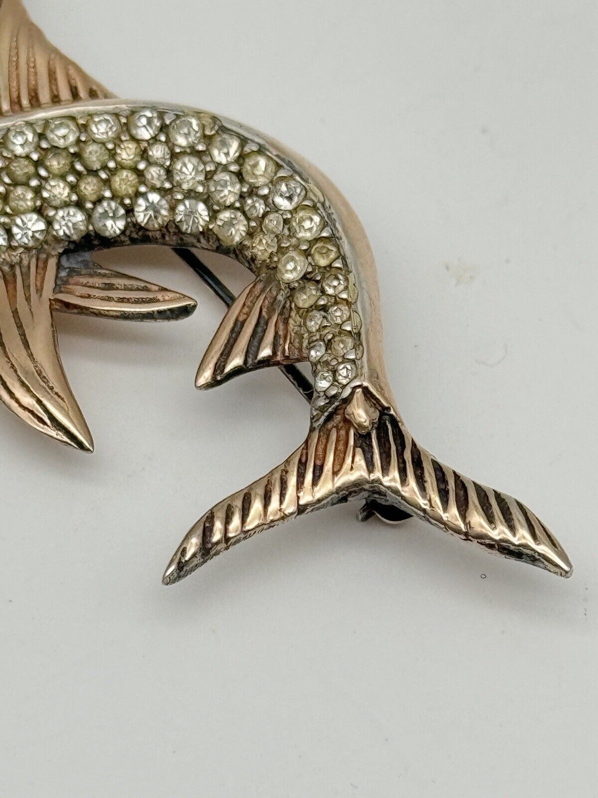 Vintage Sterling Silver Vermeil Swordfish Rhinestone Brooch 1940s ICONIC Style