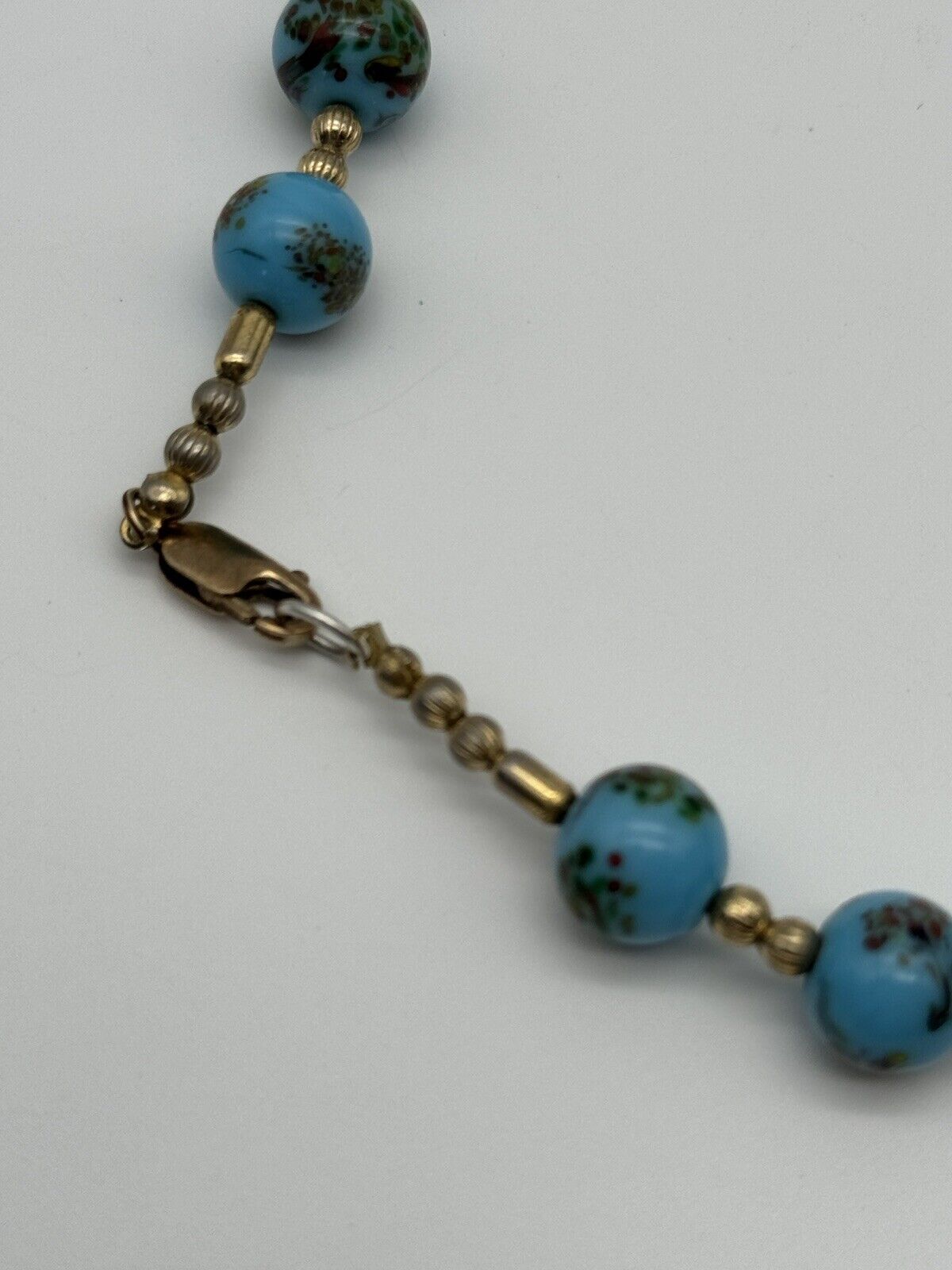 Vintage Turquoise Glass Beads With Large Gold Tone Pendant Signed Michael T