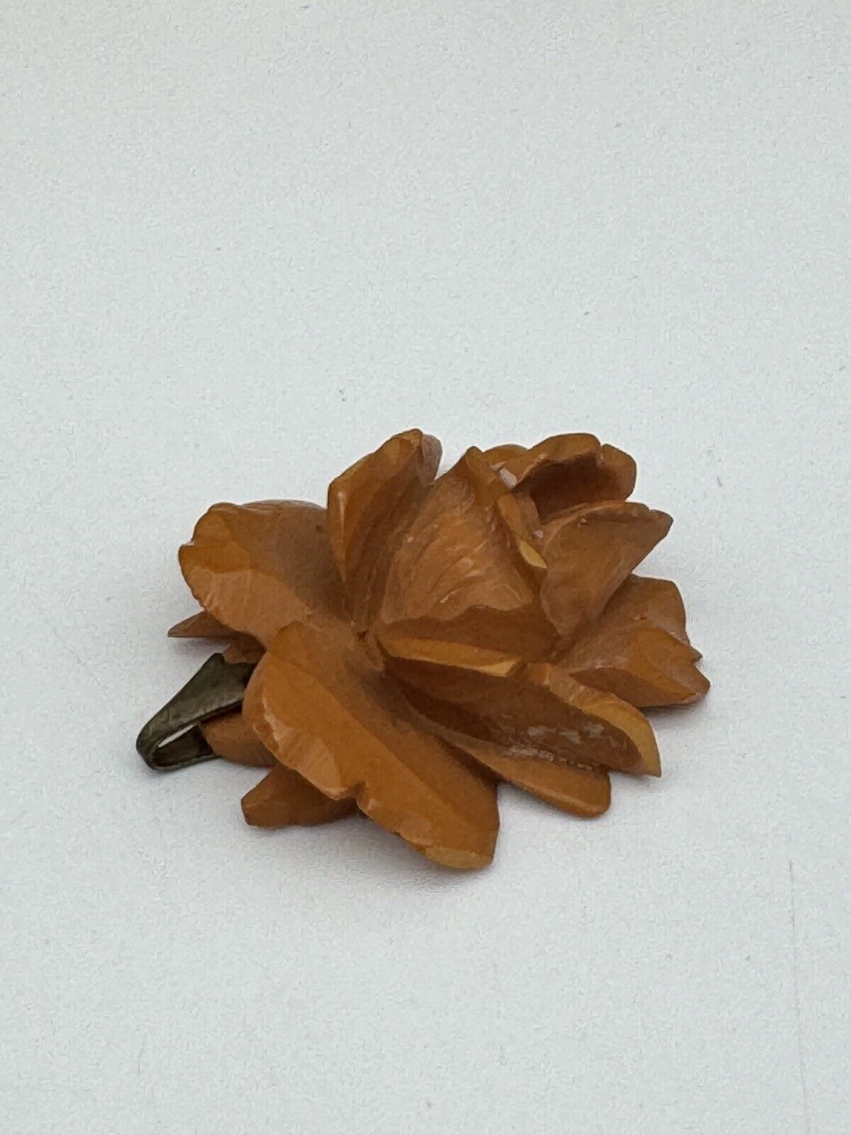 Vintage Bakelite Carved Rose Pendant Butterscotch