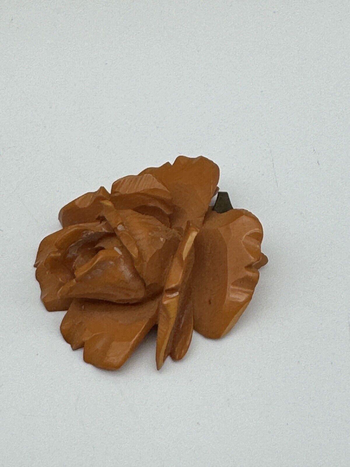 Vintage Bakelite Carved Rose Pendant Butterscotch