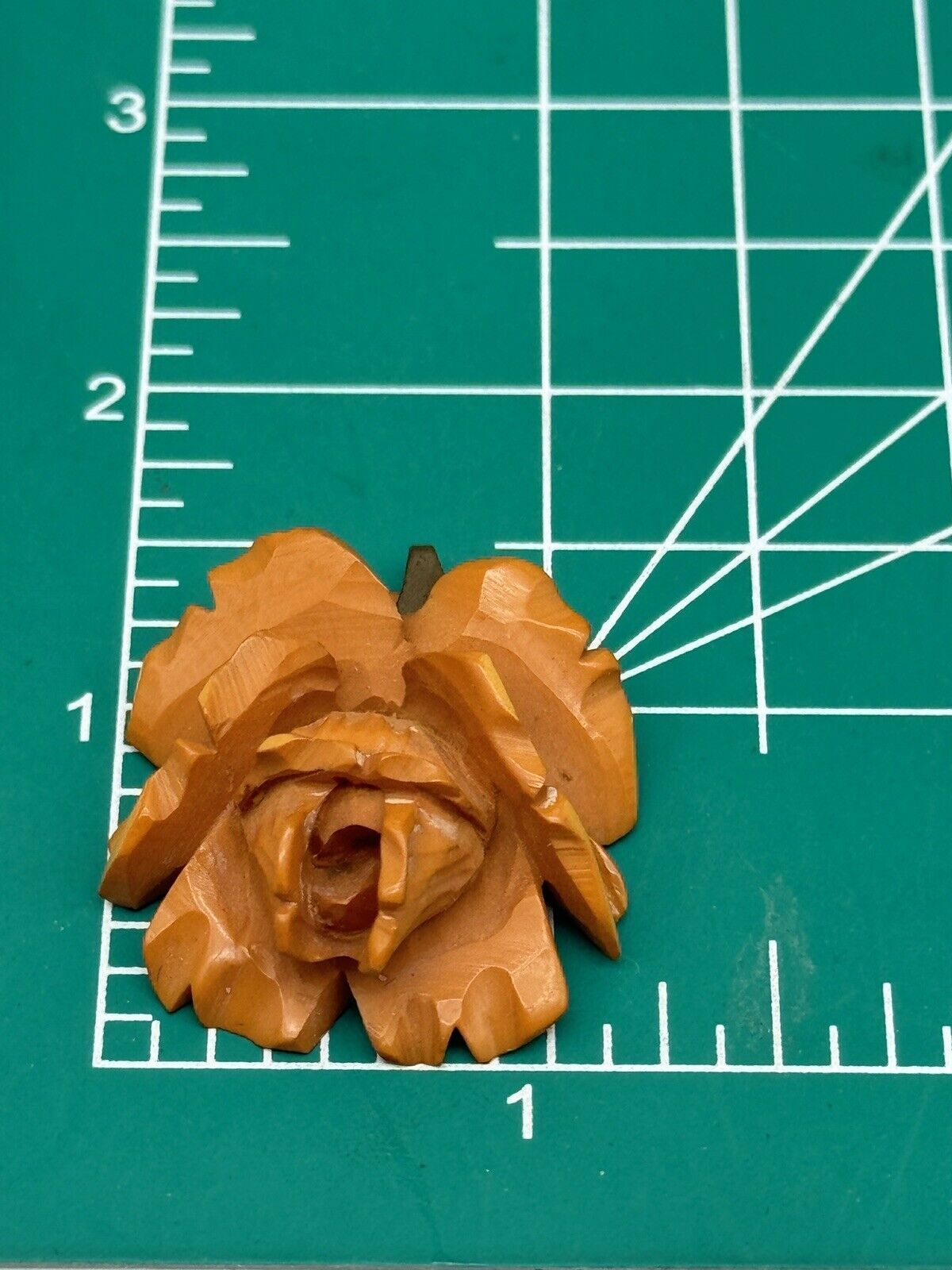 Vintage Bakelite Carved Rose Pendant Butterscotch