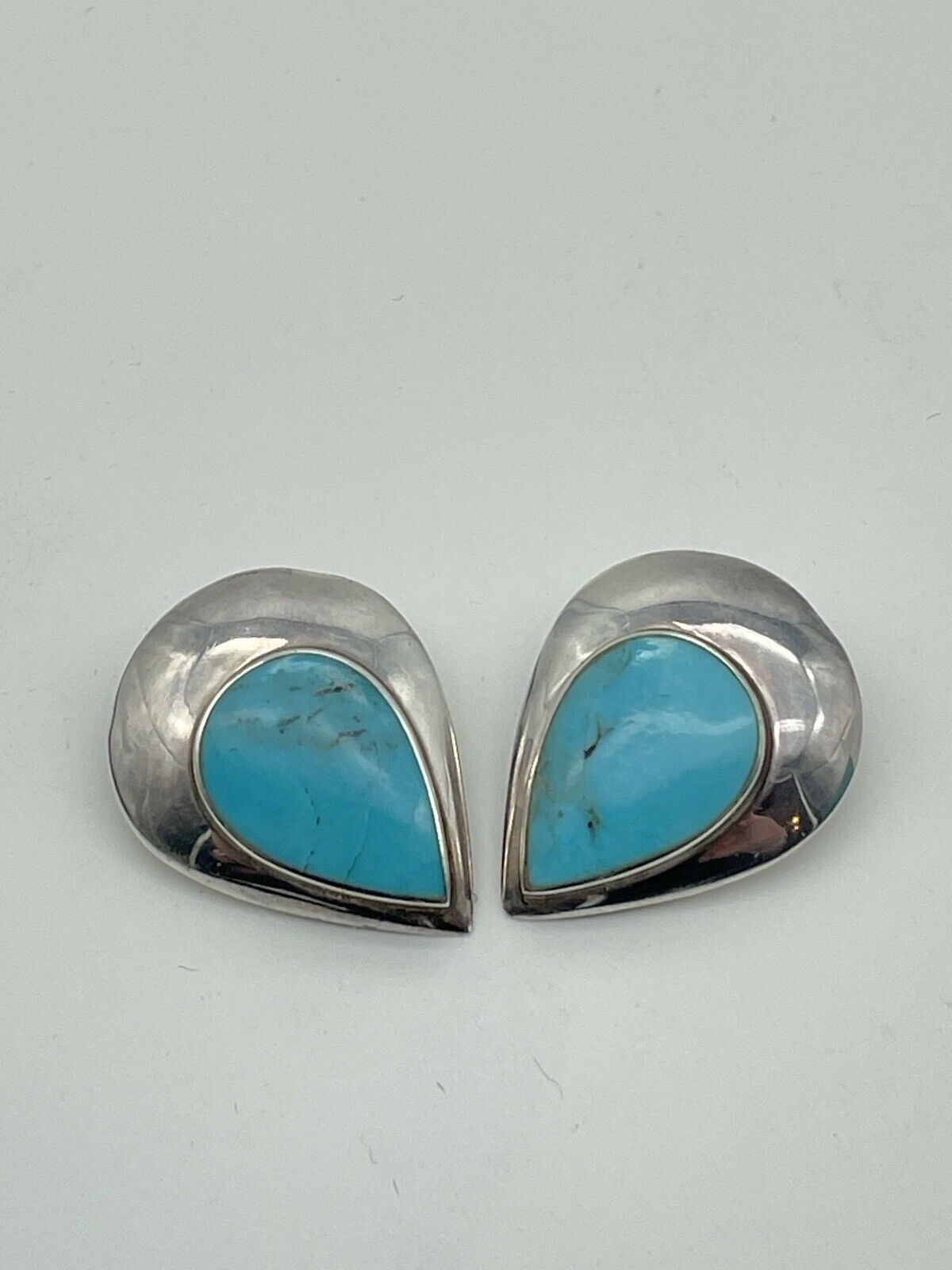 Vintage Sterling Silver Turquoise signed Earrings Clip On Estate Find