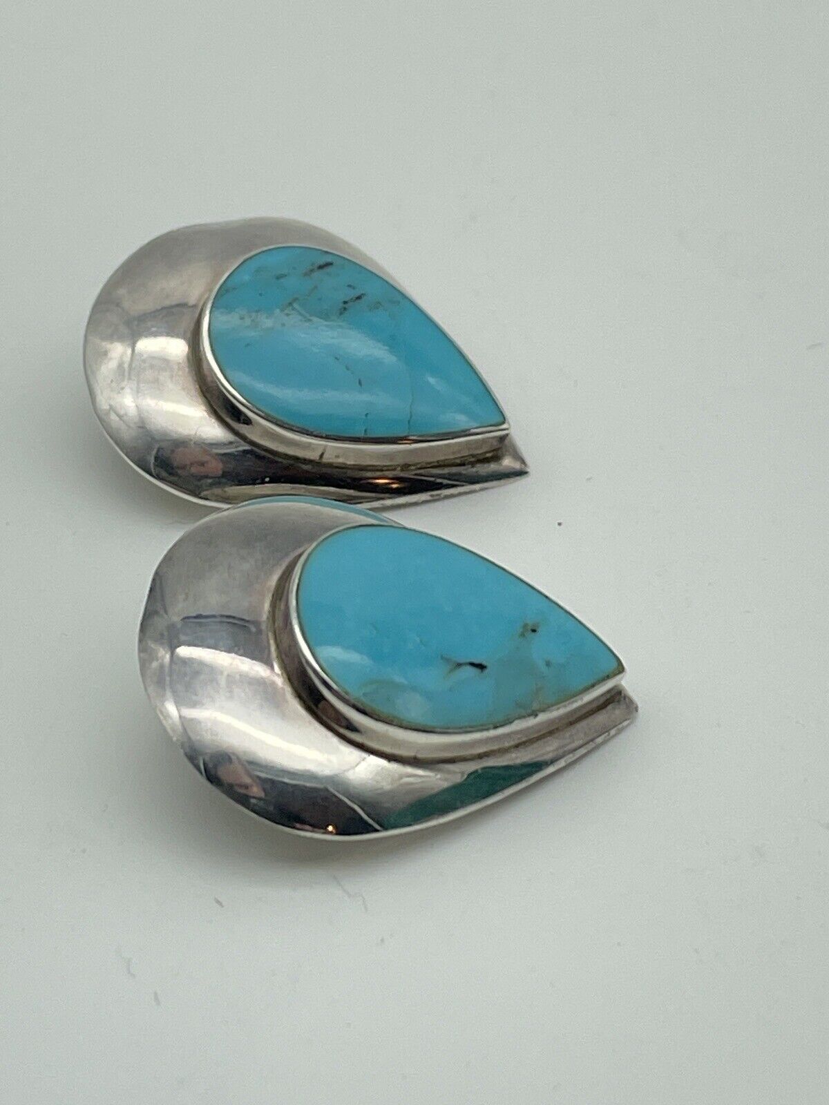 Vintage Sterling Silver Turquoise signed Earrings Clip On Estate Find