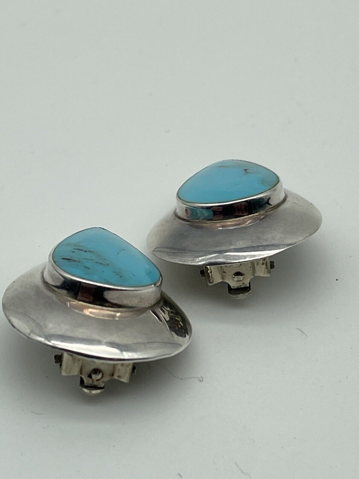 Vintage Sterling Silver Turquoise signed Earrings Clip On Estate Find