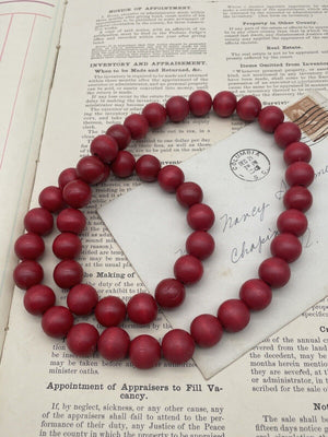 Wooden Red Bead Necklace Closed Circa 12.5” VINTAGE
