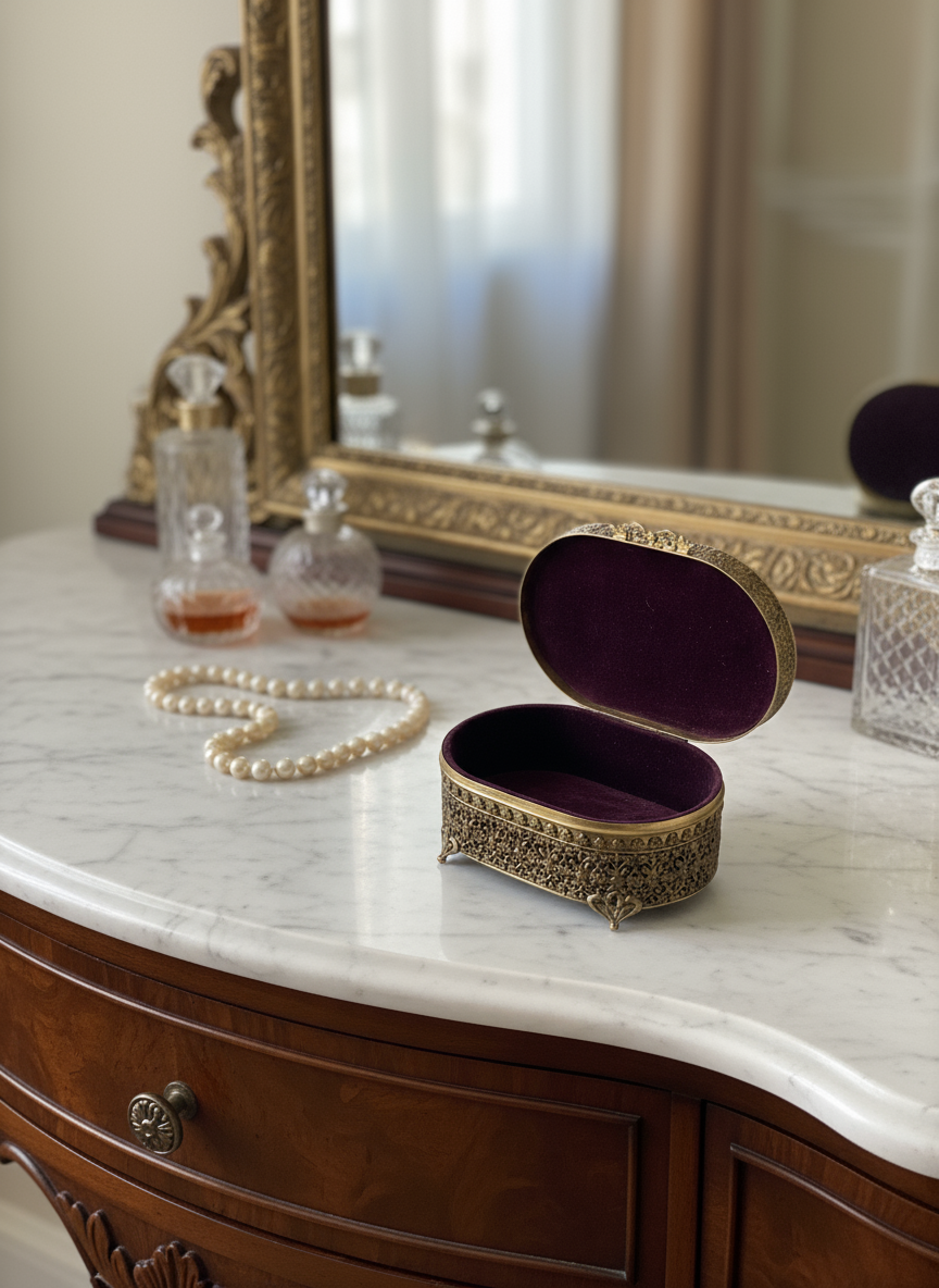 Vintage Jewelry Case Rose Design Celluloid RARE Hollywood Regency