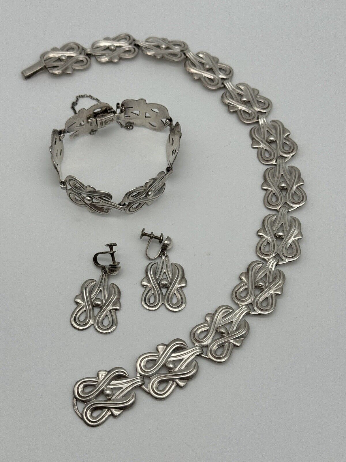 Vintage TAXCO Pedro Castillo 925 Sterling Necklace Bracelet Earrings Set SIGNED