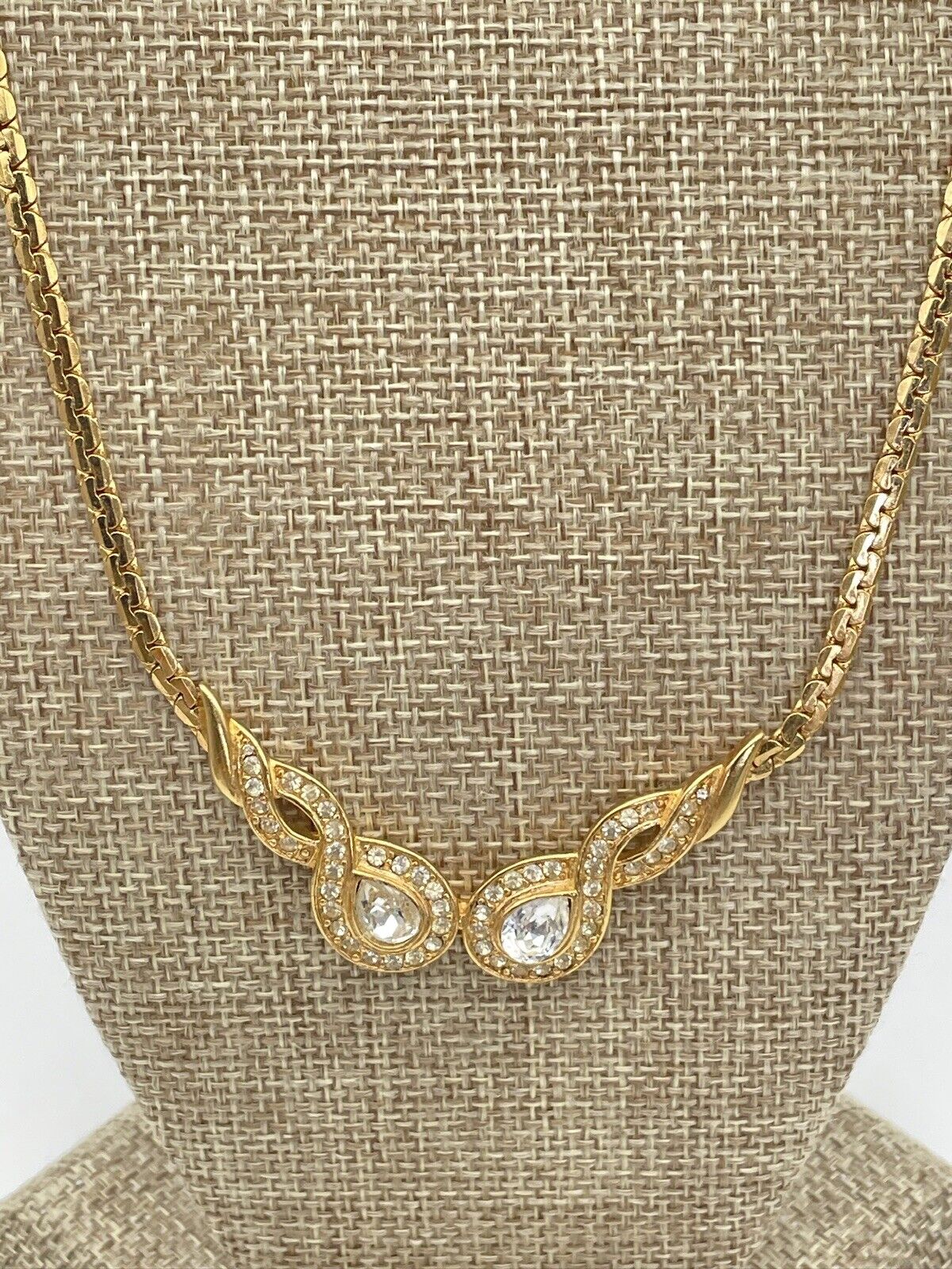 Vintage Trifari Necklace Goldtone Clear Crystals Signed 80s Couture