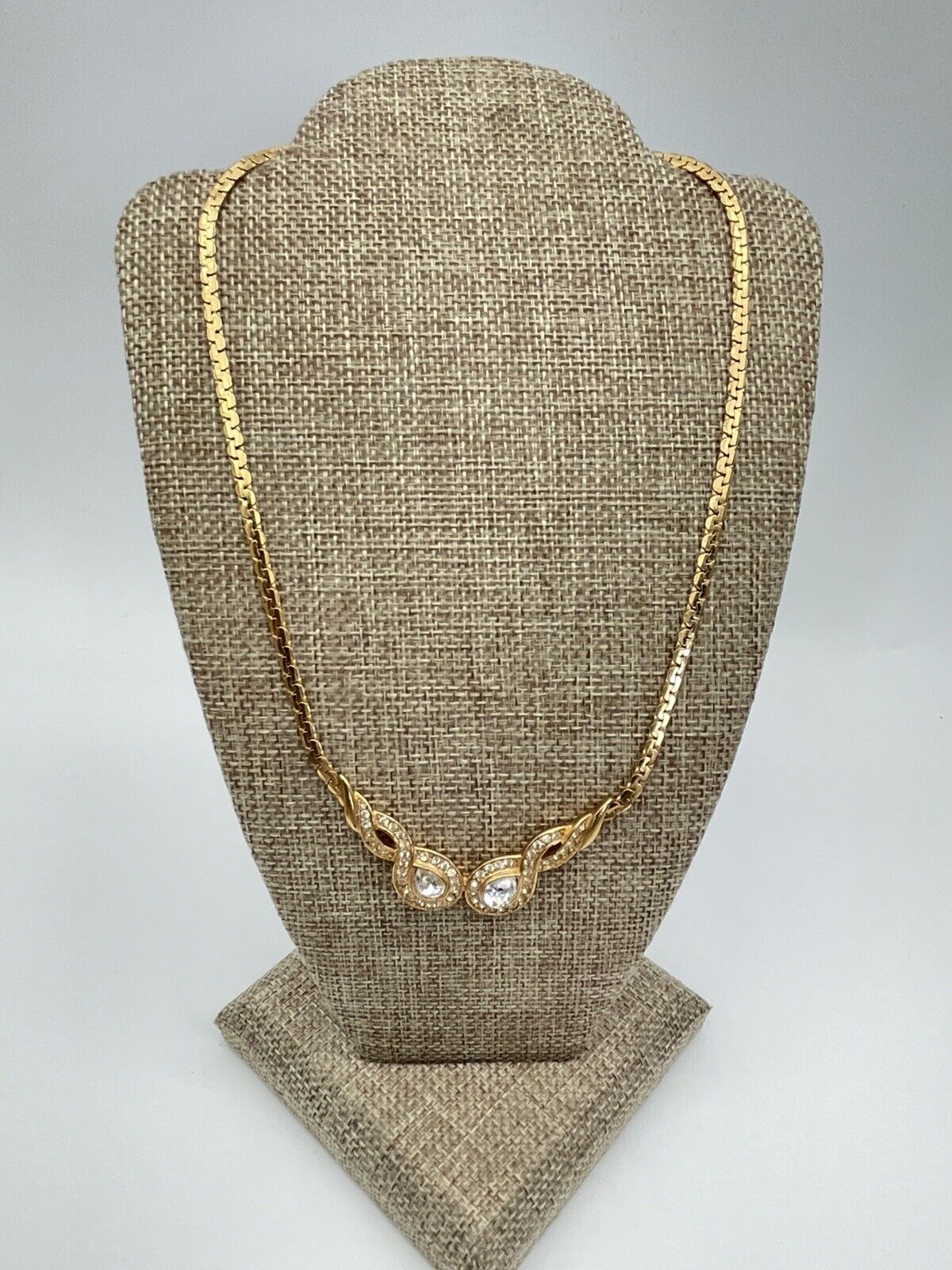 Vintage Trifari Necklace Goldtone Clear Crystals Signed 80s Couture