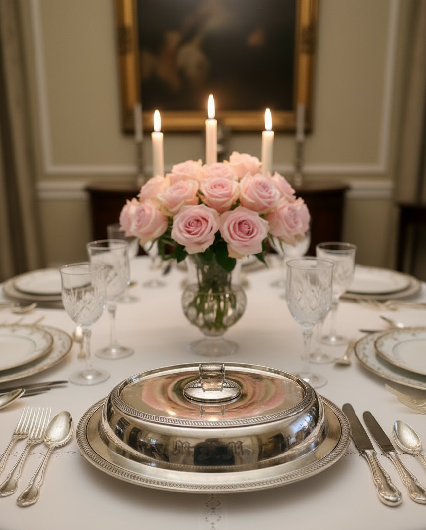 Silverplate Lidded Server/Entrée Dish Monogrammed Detachable Handle ESTATE FIND