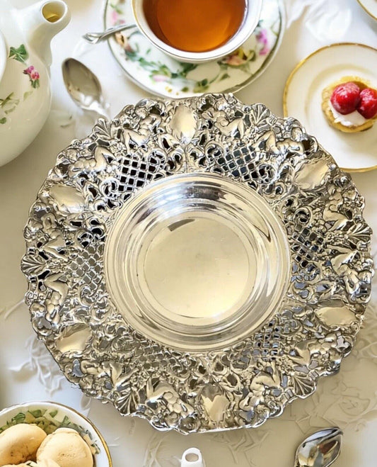 FOOTED BOWL WITH CHERUBS RETICULATED Silverplate Exquisite WA SPAIN