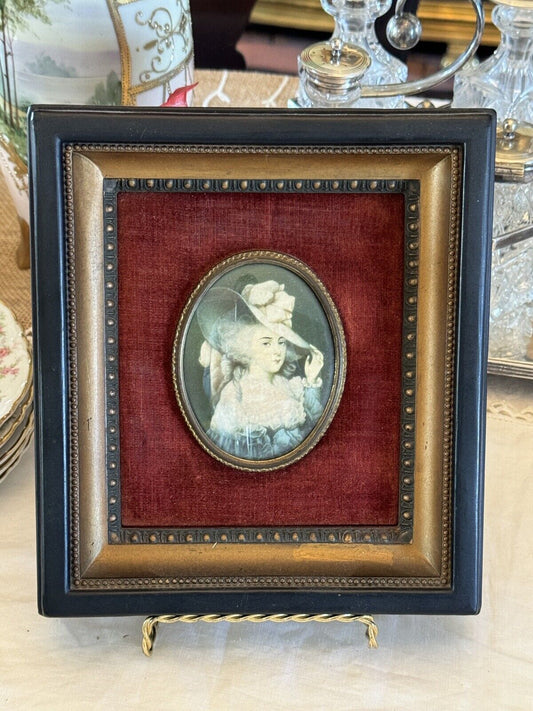 Vintage Cameo Portrait Print On Red Velvet Wood Frame 8” By 7” Cameo Creations