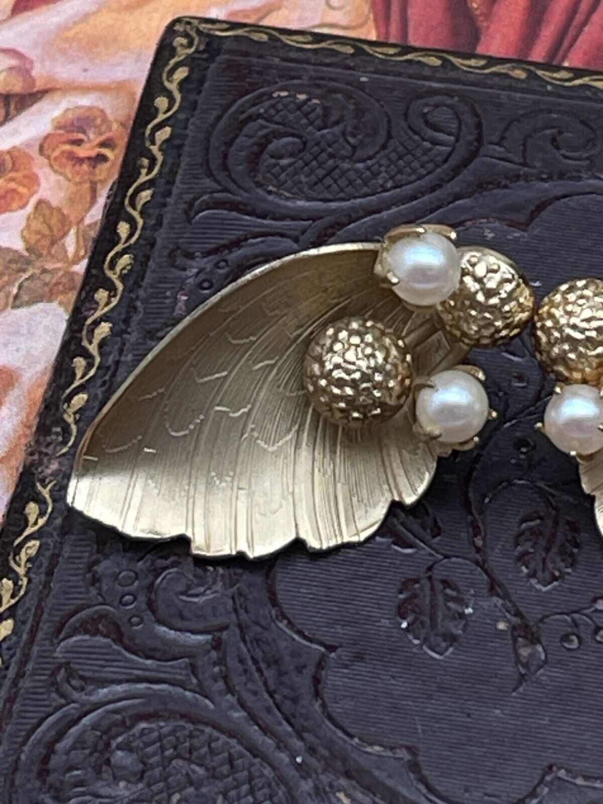 Vintage Gold Filled Angel Wing Earrings with Pearls SIGNED IPS