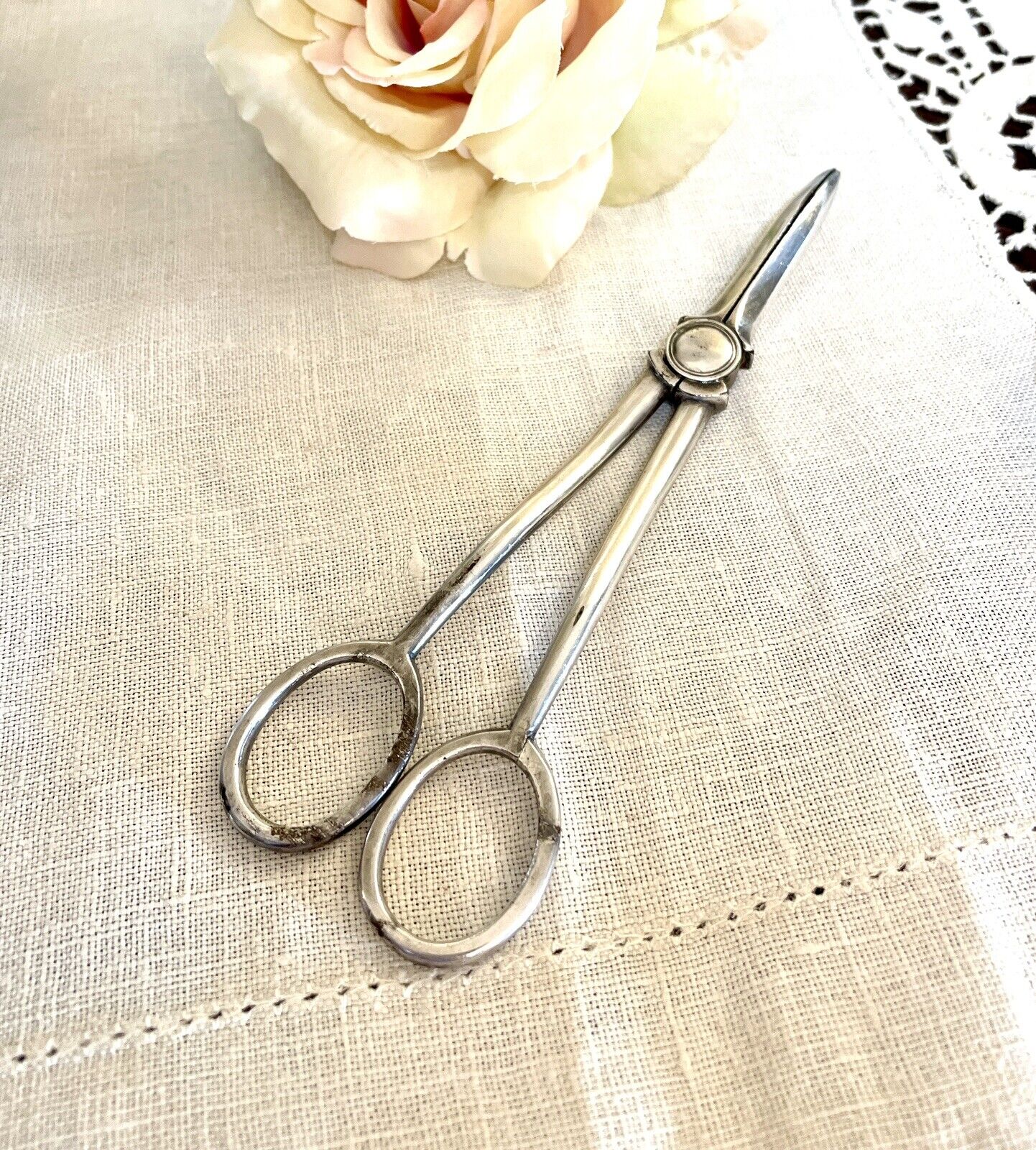 Antique Pair Grape Scissors Silverplate Cast Art Deco Style