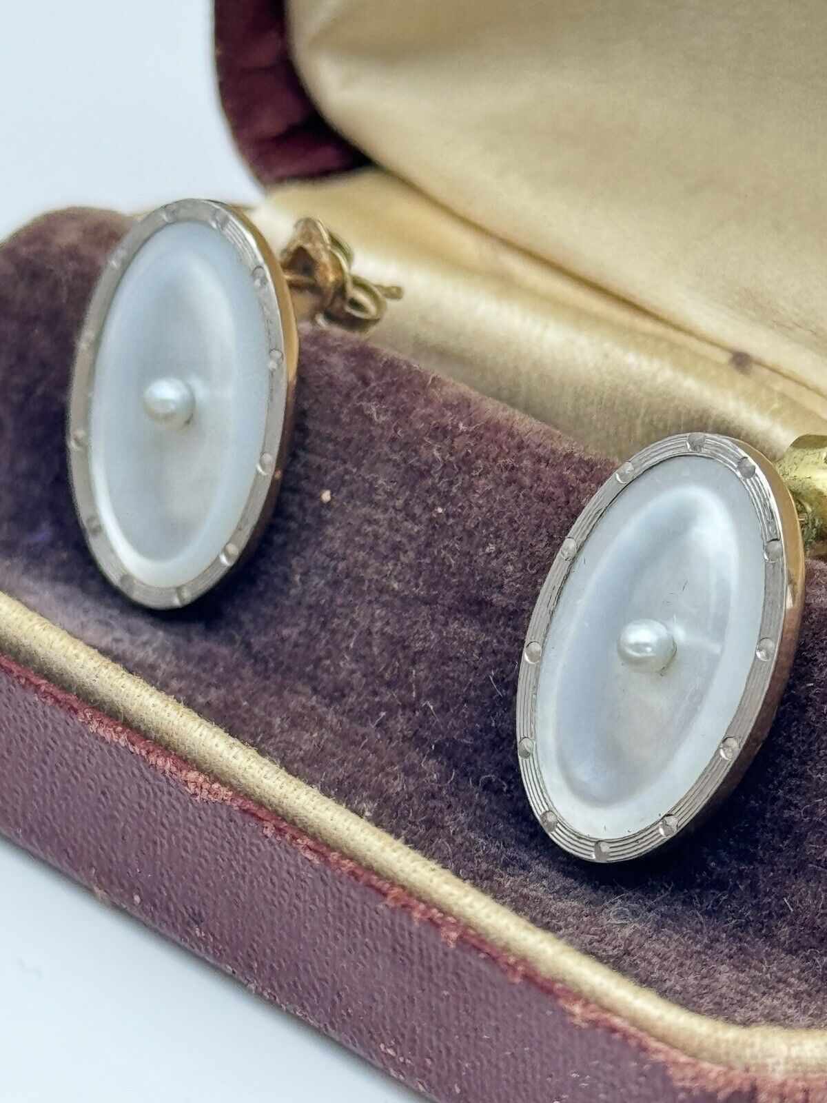 Art Deco 14kt Gold TESTED Mother Of Pearl & Seed Pearl Earrings Cvted. Cufflinks