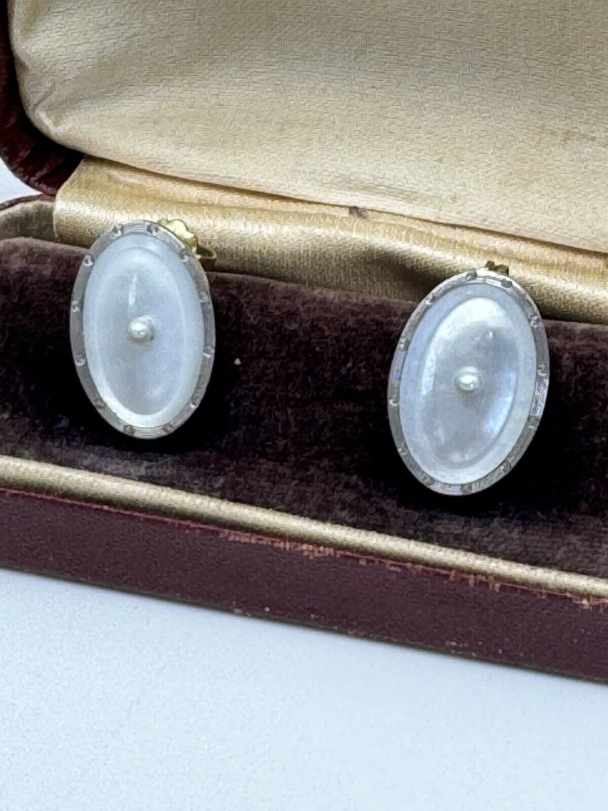 Art Deco 14kt Gold TESTED Mother Of Pearl & Seed Pearl Earrings Cvted. Cufflinks