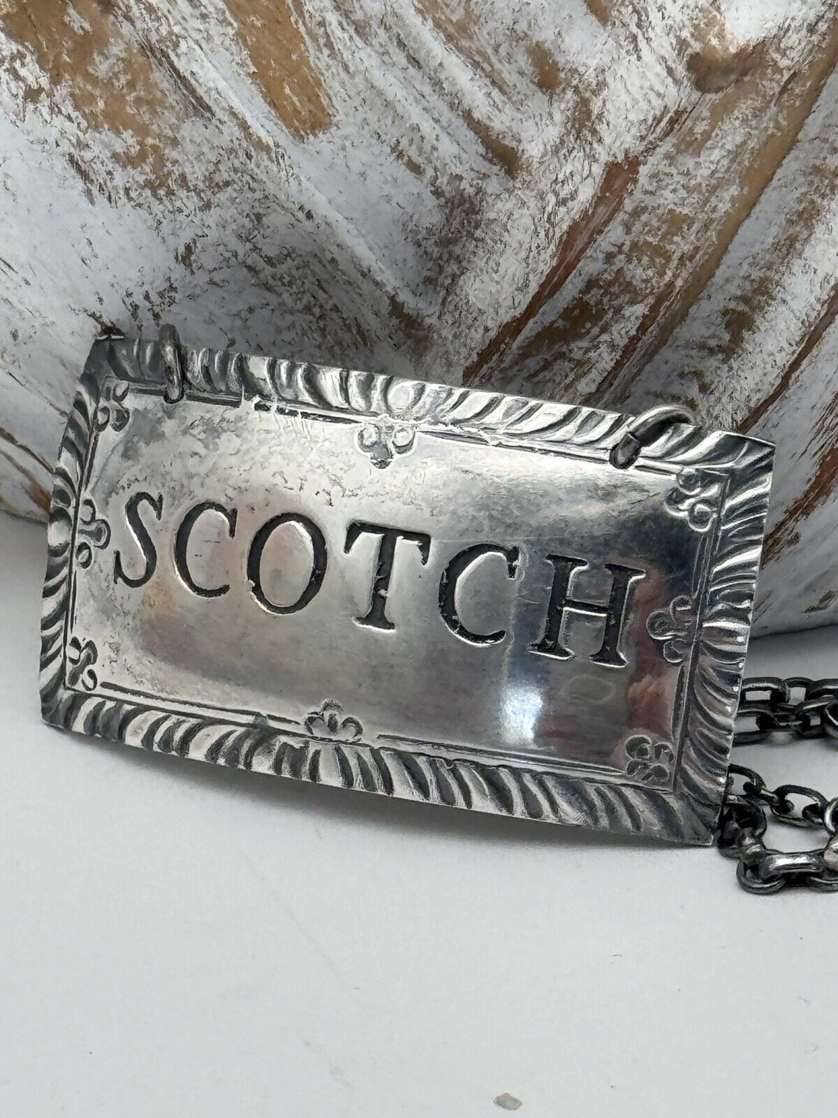 Vintage Williamsburg Stieff Sterling Silver Liquor SCOTCH Decanter Bottle Tag