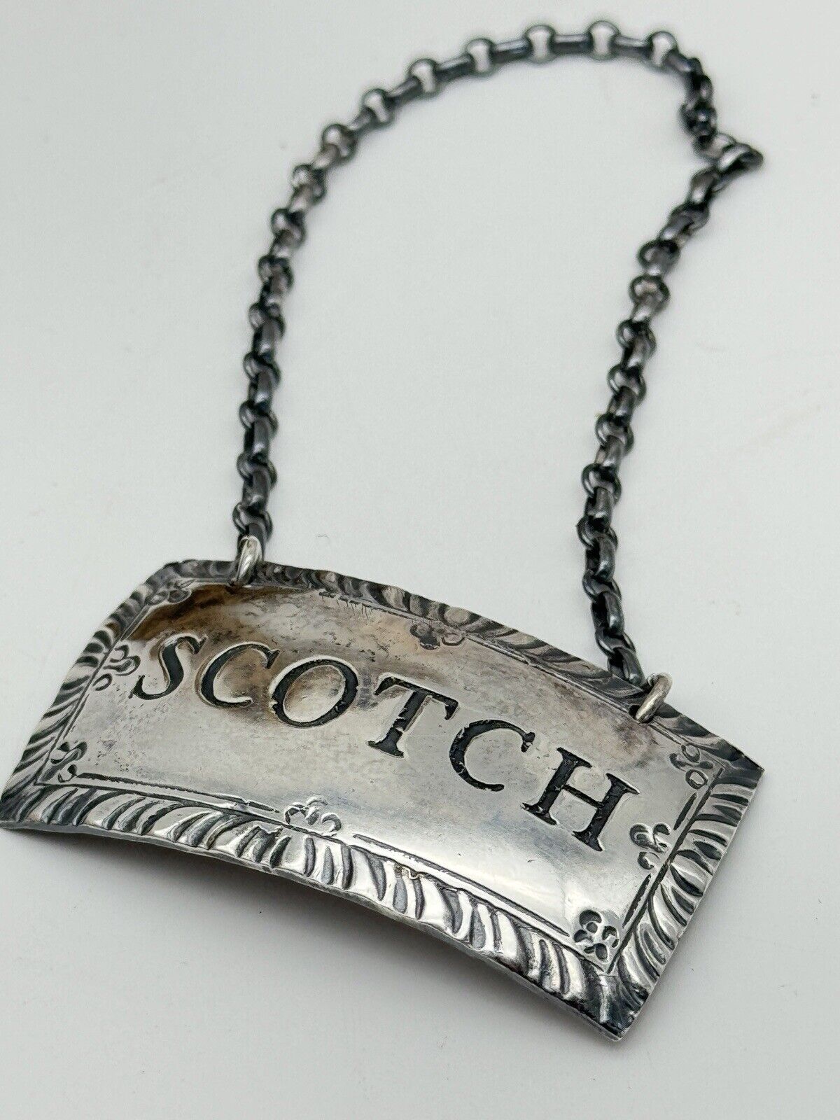 Vintage Williamsburg Stieff Sterling Silver Liquor SCOTCH Decanter Bottle Tag