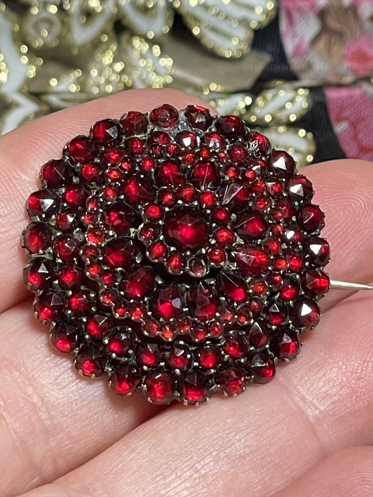 Antique Bohemian Victorian Rose Cut Garnet Brooch EXQUISITE