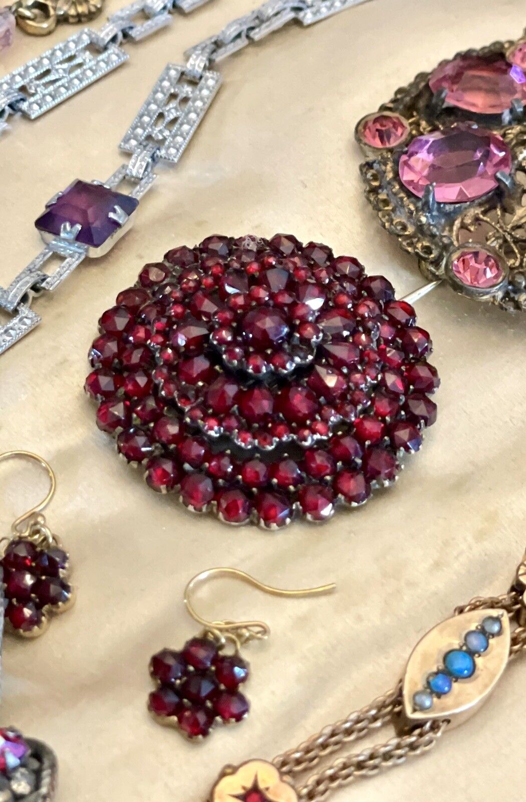 Antique Bohemian Victorian Rose Cut Garnet Brooch EXQUISITE