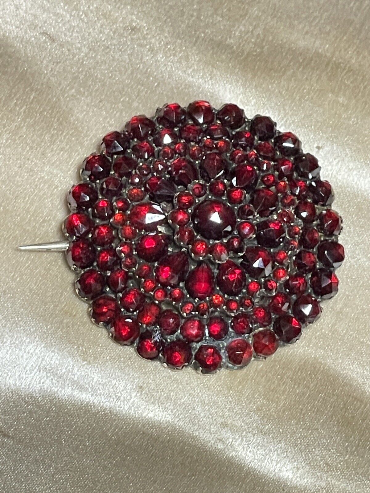 Antique Bohemian Victorian Rose Cut Garnet Brooch EXQUISITE