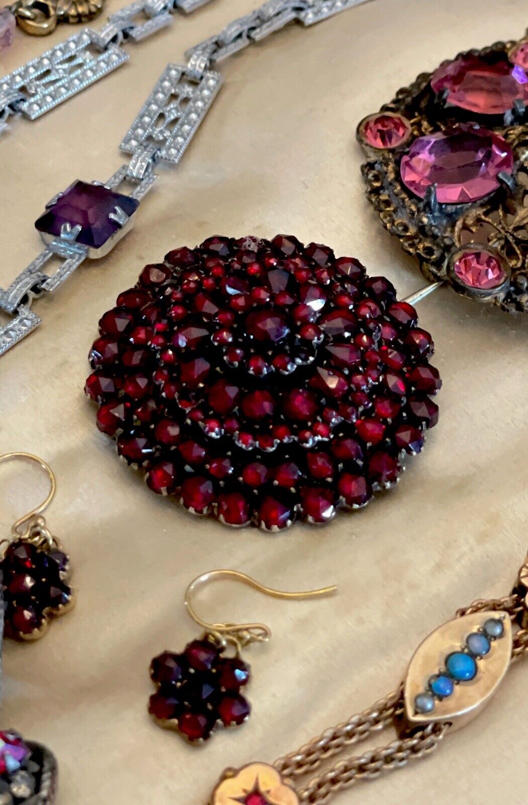 Antique Bohemian Victorian Rose Cut Garnet Brooch EXQUISITE