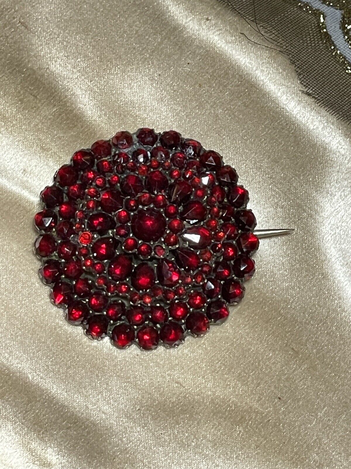 Antique Bohemian Victorian Rose Cut Garnet Brooch EXQUISITE