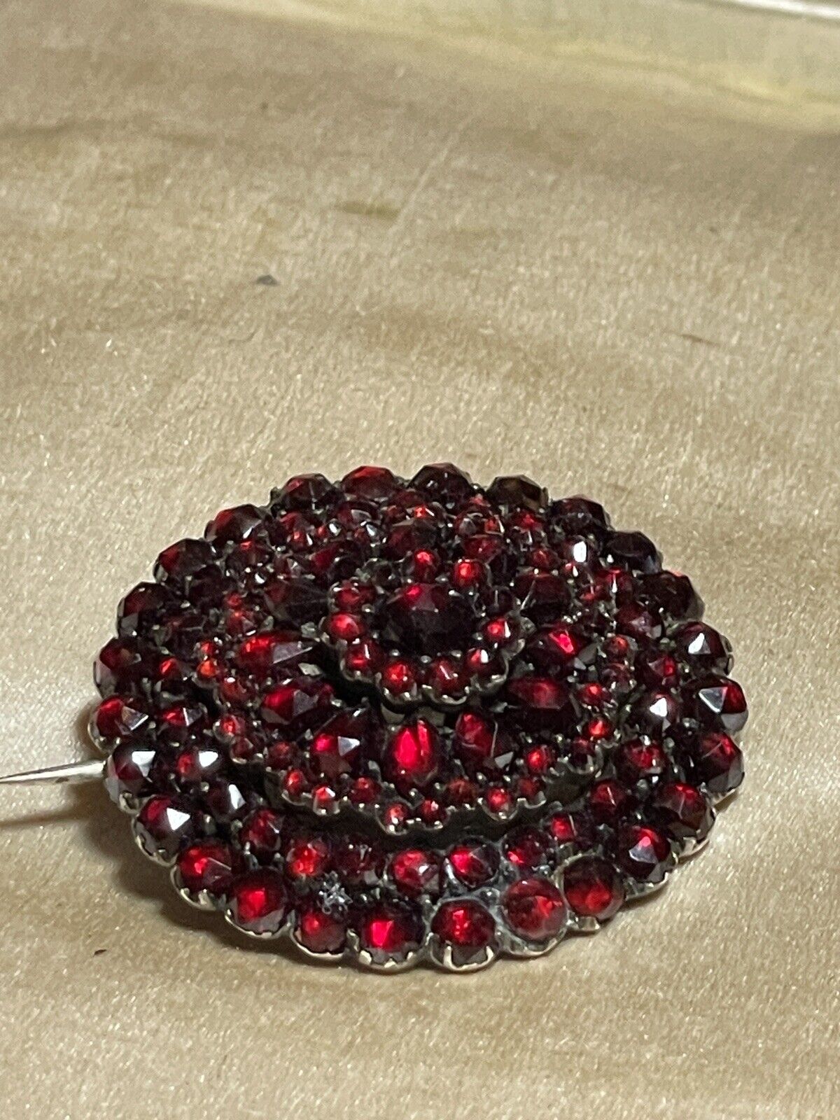 Antique Bohemian Victorian Rose Cut Garnet Brooch EXQUISITE