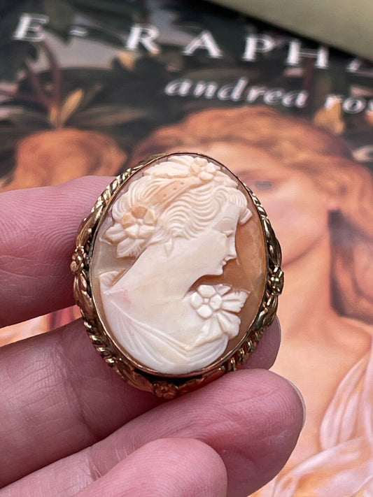 Shell Carved Cameo Brooch Pendant 12kt Gold Filled VINTAGE Estate Find