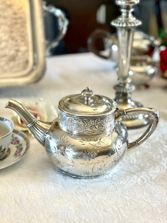 Silverplate Teapot James W Tuft Quadruple Plate Warrented Victorian Antique