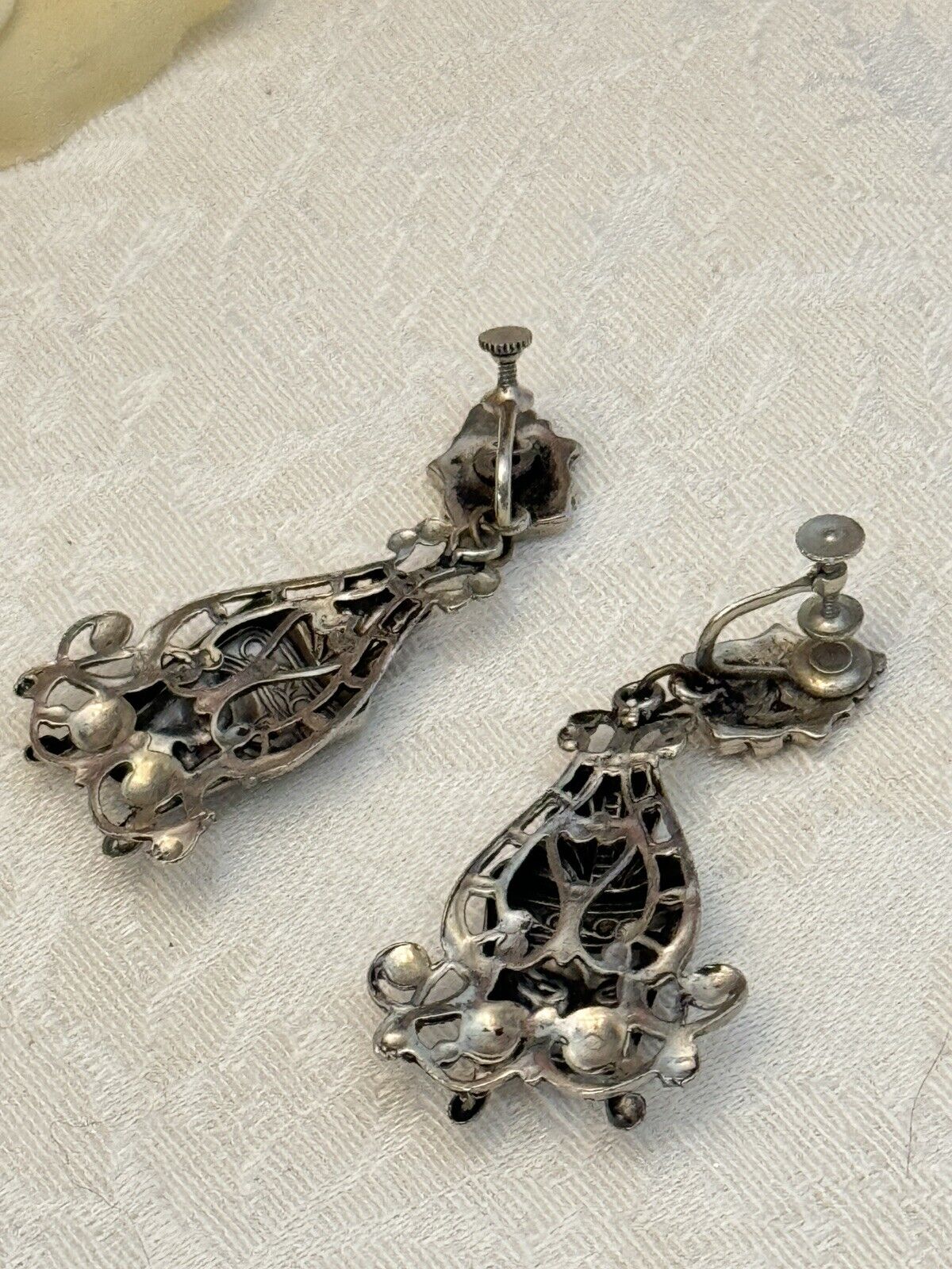 Silver Tone Ethnic Face Dangler Earrings VINTAGE Screw Back