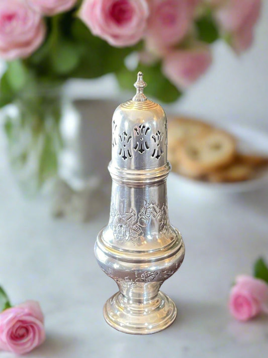 SHEFFIELD Silverplate Muffineer Sugar Shaker Rose Pattern Reproduction VINERS