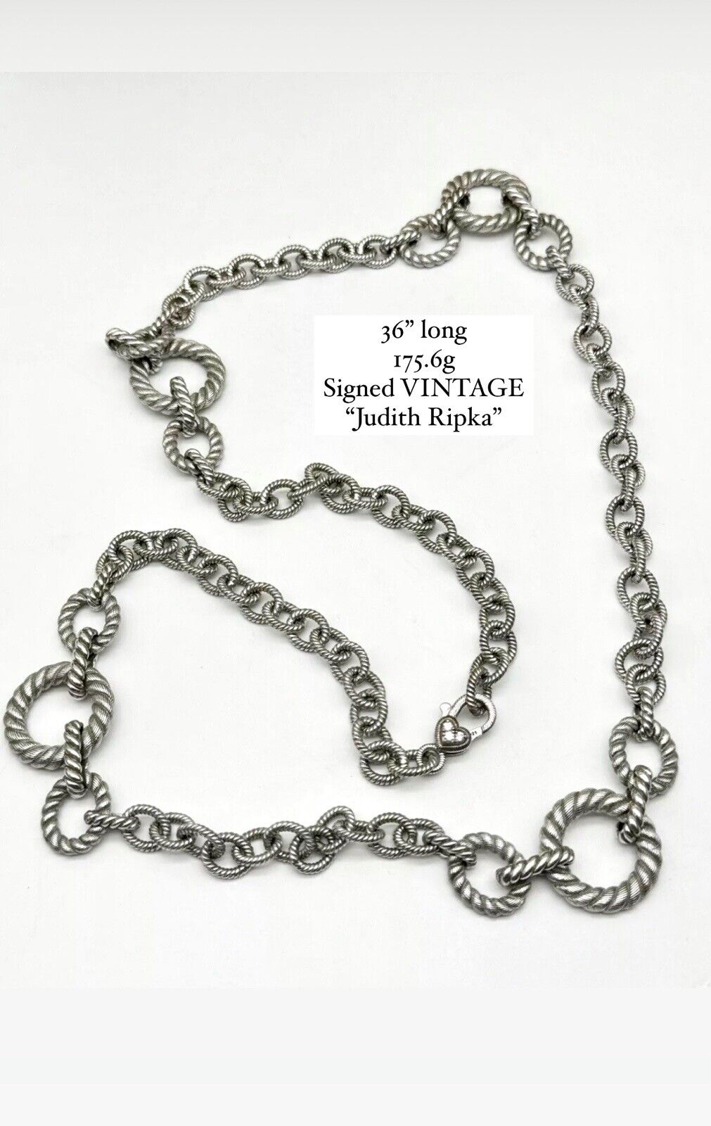 JUDITH RIPKA 925 Sterling CZ Lobster Heart Clasp 36” 175.6g STATEMENT PIECE‼️