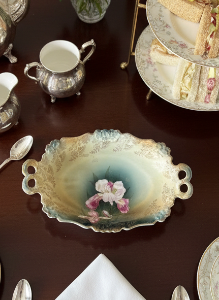 Antique Trinket Dish Porcelain Iris Floral Pattern Handle by Rosenthal